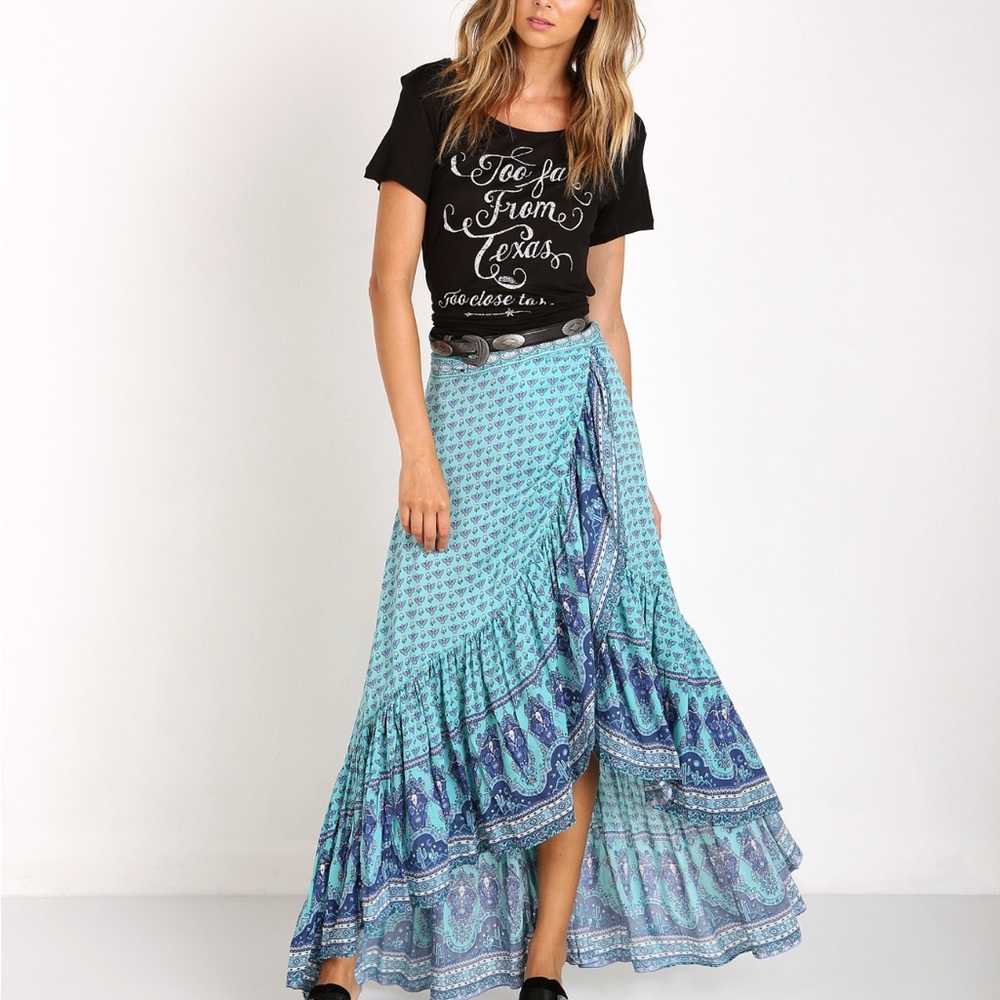 Spell & The Gypsy Sunset Road Rare Blue Wrap Maxi Skirt Medium lovely